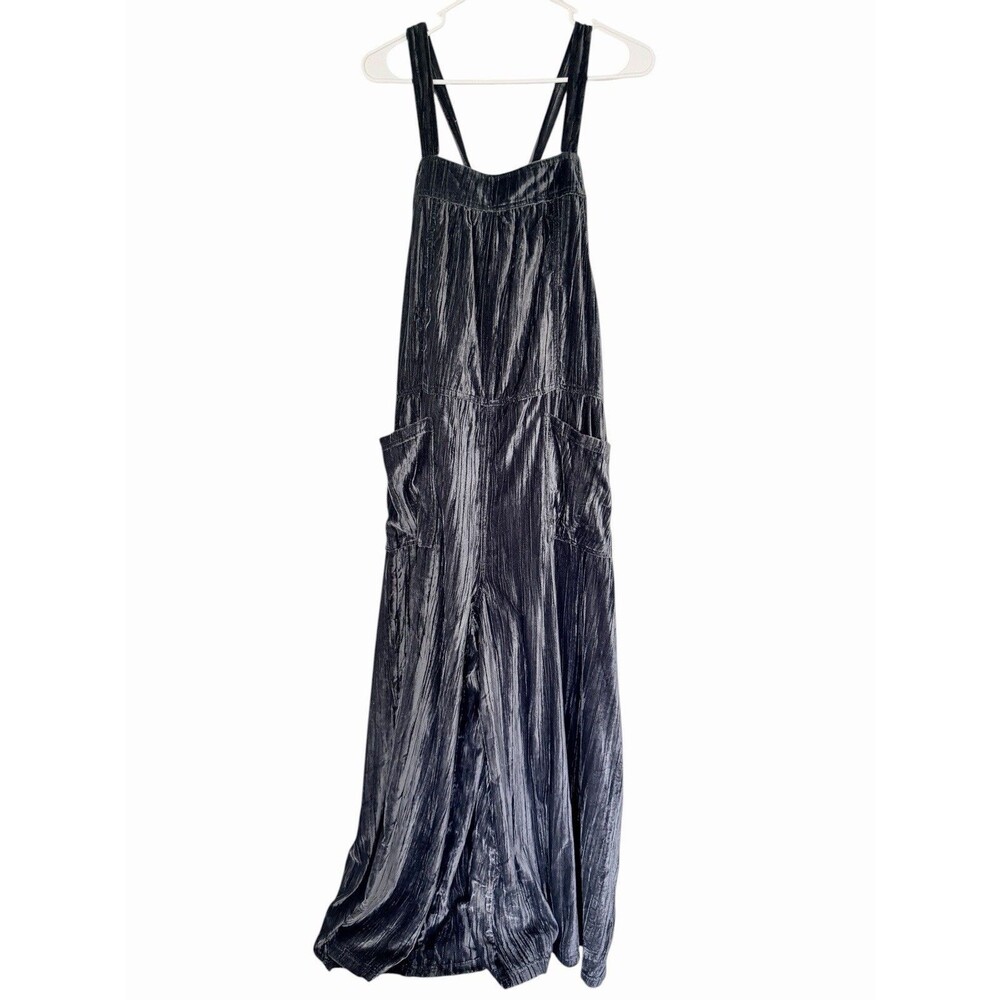 Natural Life Dakota Velvet Wide Leg Overalls Large Boho Charcoal Oversized Indie - Picture 2 of 4